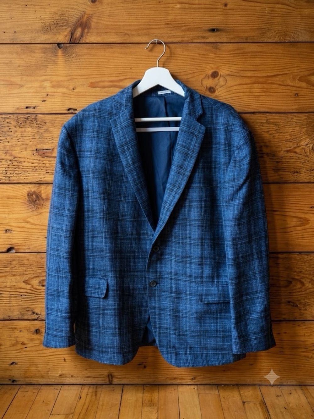 Joseph Abboud Heritage Blue Plaid Blazer Sport Coat 46S E.Thomas Wool Silk Linen